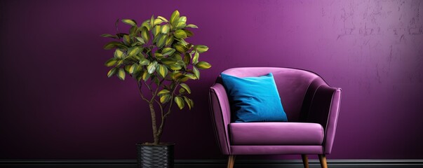 Wall Mural - A vibrant purple chair sits peacefully next to a flourishing houseplant, adding a splash of color and life to an otherwise ordinary room