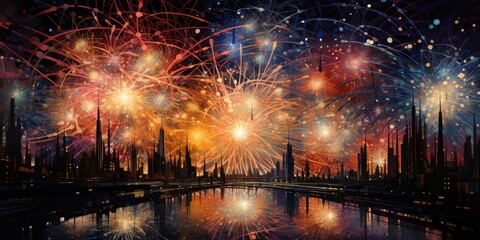 Wall Mural - a dazzling display of light and color bursts forth, resembling a glorious fireworks show exploding w