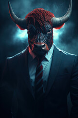 Wall Mural - An angry bull with red hair dressed in an office suit and tie