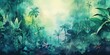 Rainforest, ecology, nature, bio-diversity background. Water color drawing of tropical rain forest.