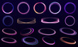 © MEDUZA - Set of neon blurry light circles at motion . Vector swirl trail effect. Rounded neon line with light effect. Energy flow tunnel.  Radiant speed motion design. Magic energy vortex with spark