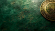 Ornate Golden Plate on Green Textured Surface