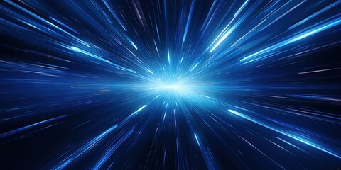 Wall Mural - Light speed, hyperspace, space warp background, in blue.