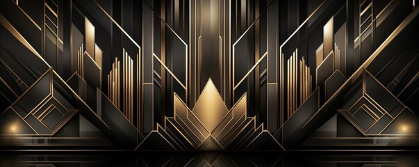 Wall Mural - Abstract art deco. Great Gatsby 1920s geometric architecture background. Retro vintage black, gold, and silver roaring 20s texture