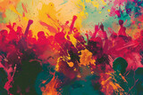 Fototapeta  - Craft a mottled background that reflects the vibrant and spirited atmosphere of a music festival, with a mix of bright colors and patterns 