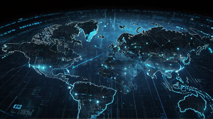 Abstract world map, concept of global network and connectivity, international data transfer and cyber technology, worldwide business, information exchange and telecommunication