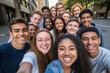 © Tanu - Group of multicultural students gather together, taking a joyful selfie, Ai generated