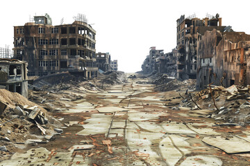 Wall Mural - Ruin City Building Destroyed in War Isolated on Transparent Background
