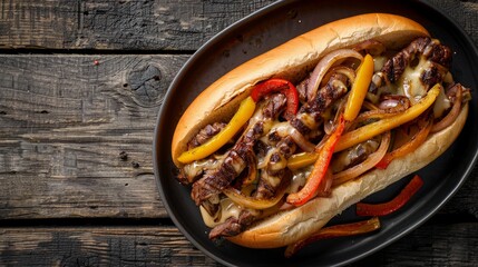 Wall Mural - Philly Cheesesteak Sandwich: Sliced Steak, Cheese, Onions, Peppers