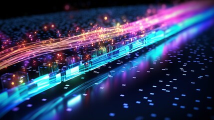 Poster - 3D illustration illustrating digital information transmission through fiber optic cables.
