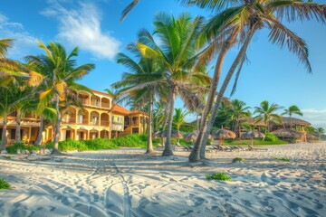 Canvas Print - Luxury Hotel on Picturesque Tropical Coast with White Sand, Beautiful Wild Beach Resort