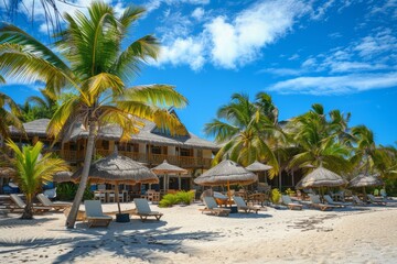 Canvas Print - Luxury Hotel on Picturesque Tropical Coast with White Sand, Beautiful Wild Beach Resort