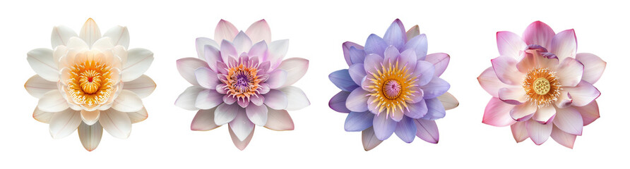 Wall Mural - Set A single Lotus flower. top view. transparent background