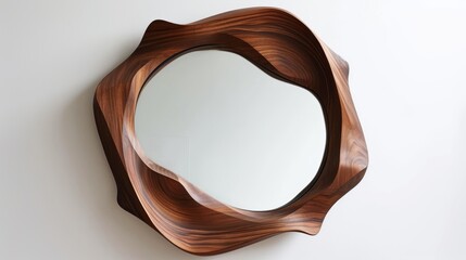 Wall Mural - Wooden oval mirror on white background