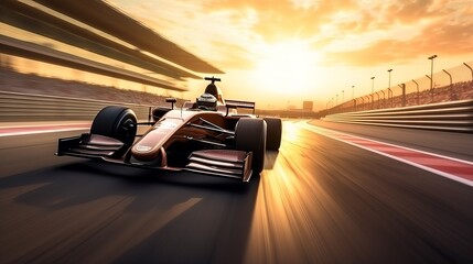 3D rendering of a race driver passing the finishing point with motion blur background.