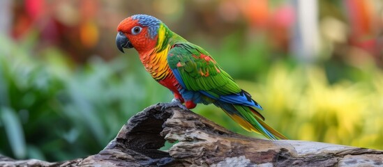 Wall Mural - Vivid and colorful bird resting gracefully on a tree branch in the forest