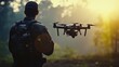 Soldier are using drone for scouting during military operation