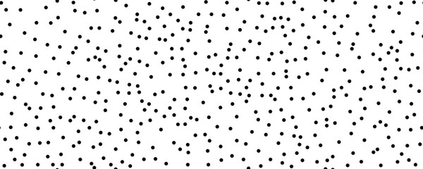 Wall Mural - Classic polka dot harmony: Seamless vector pattern, small black circles on a white backdrop. Creative texture with chaotic, hand-drawn round shapes. Dotted wrapping paper sample for design