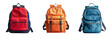 © muhamad - set School backpack. front view. transparent png isolated on solid white background