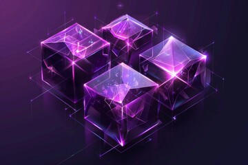 Wall Mural - purple cubes on a dark background Generative AI