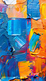 Fototapeta Do akwarium - Abstract orange blue painting texture background with oil brushstrokes, pallet knife paint and square overlapping layers