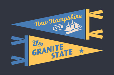 Wall Mural - Set of New Hampshire pennants. Vintage retro graphic flag, pennant, star, sign, symbols of USA. The Granite State.