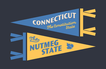 Wall Mural - Set of Connecticut pennants. Vintage retro graphic flag, pennant, star, sign, symbols of USA. The Nutmeg State.