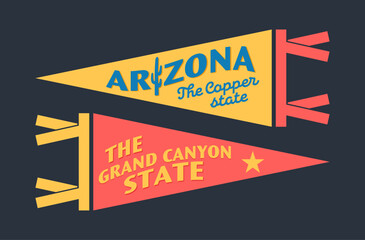 Wall Mural - Set of Arizona pennants. Vintage retro graphic flag, pennant, star, sign, symbols of USA. The Grand Canyon State.