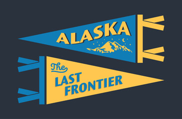 Wall Mural - Set of Alaska pennants. Vintage retro graphic flag, pennant, star, sign, symbols of USA. The Last Frontier.