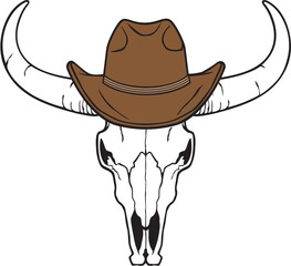 Wall Mural - Bull Skull with Cowboy Hat. Vector Illustration.