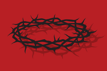 Wall Mural - black crown of thorns image isolated on red background