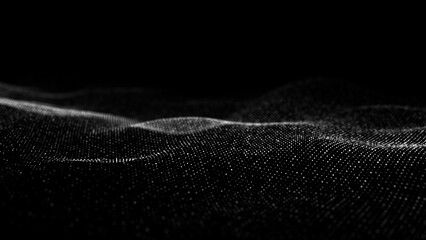 Leinwandbilder - Black wave of particles. Big data visualization. Abstract background with a dynamic wave. 3d rendering.