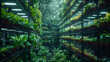 In contemporary greenhouse, verdant plants and crisp vegetables thrive