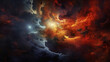 A captivating digital image showing the intense warmth of a nebula contrasted with the coolness of surrounding stars