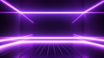 Wall Mural - Empty Room Background with Spotlights and Abstract Purple Neon Glow