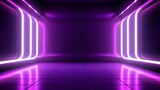 Fototapeta Do przedpokoju - Empty Room Background with Spotlights and Abstract Purple Neon Glow