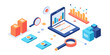 © graphicfest_x - Isometric illustration design concept. Analyze data and search SEO optimization