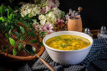 Poster - Broth - chicken soup in a bowl.