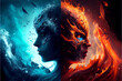 Clash of the elements of fire and water. AI generated.