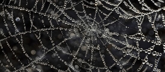 Wall Mural - Macro close-up of water droplets on intricate spider web