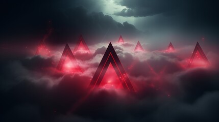 Sticker - Red Neon Triangles Amidst Clouds.