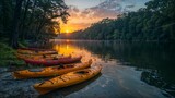 Fototapeta  - Canoe on lake at sundown