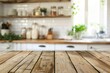 Free space table with blurred kitchen background