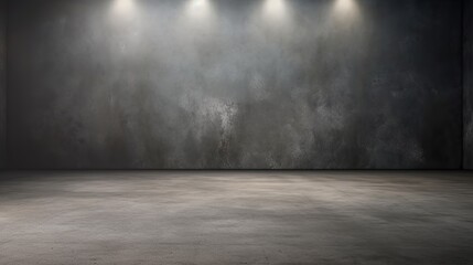 Poster - Studio Dark Room Background with Concrete Floor Texture, Spot Lighting, and Mist