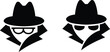 Incognito icon set with hat and eyeglasses. Spy agent black vector flat and filled logotype isolated on transparent background. Browse in private. Detective icon collection. for mobile or web design.