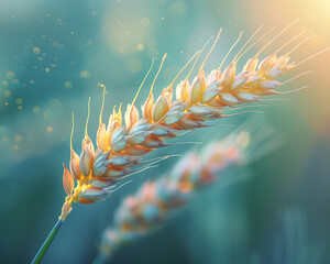 Wheat spike close-up, Sunset light