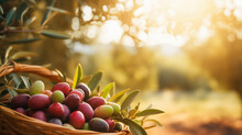 A Basket Of Harvested Olives