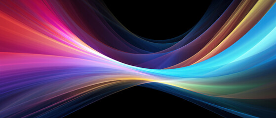 Canvas Print - Multicolored neon curve lines isolated on black background, digital glowing energy. Abstract pattern of colored waves of light in cyber space. Concept of tech, spectrum, technology, data