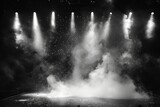 Fototapeta  - Dramatic Ambiance: Vector Illustration of Stage with Lights and Smoke, Black and White Mastery