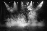 Fototapeta  - Ethereal Stage: Vector Illustration of Lights and Smoke, Crafted in Black and White Mastery